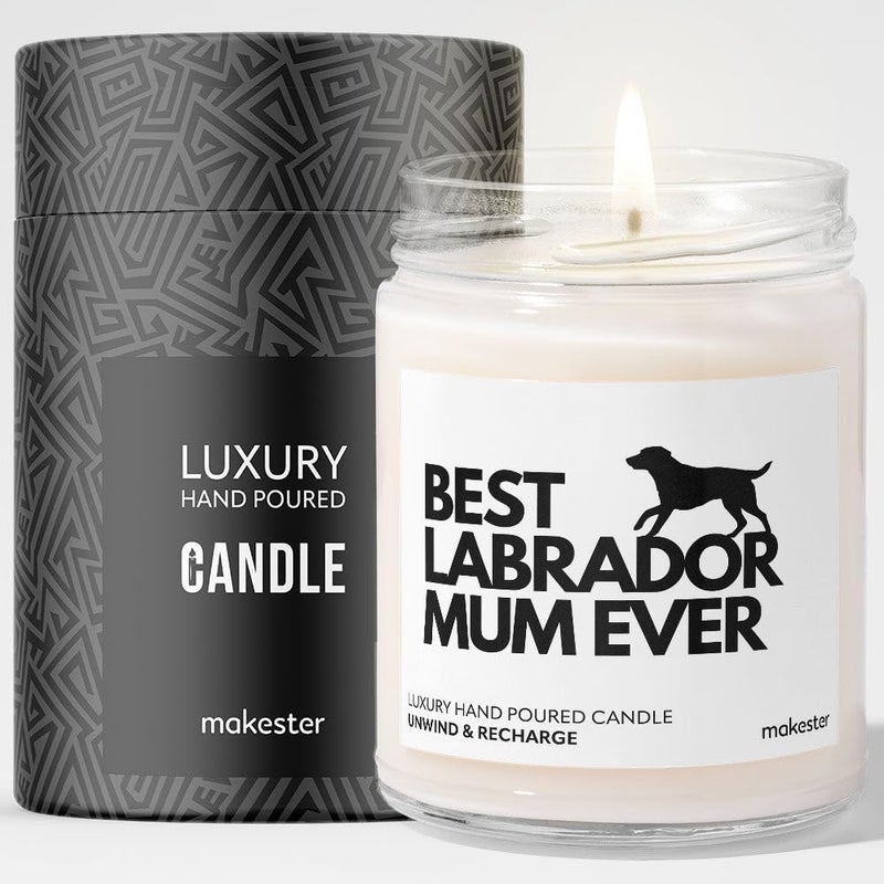 Labrador Gifts for Women - Luxury Soy Wax Candle - Vanilla, Jasmine, Sugared Almond - Makester